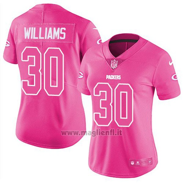 Maglia NFL Limited Donna Green Bay Packers 30 Jamaal Williams Rosa Stitched Rush Fashion